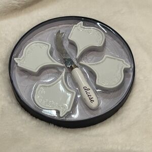 Camembert Extra Fine De Paris New Porcelain Cheese Markers  & Knife Set 5pc